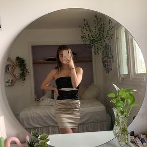 bebe bodycon black and gold dress